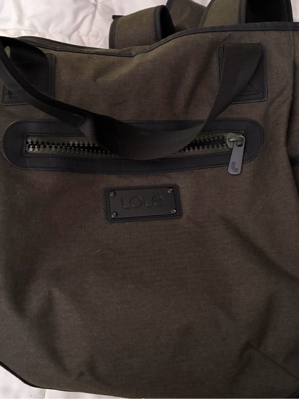 Lole Olive Green Canvas Backpack Tote with Black Trim